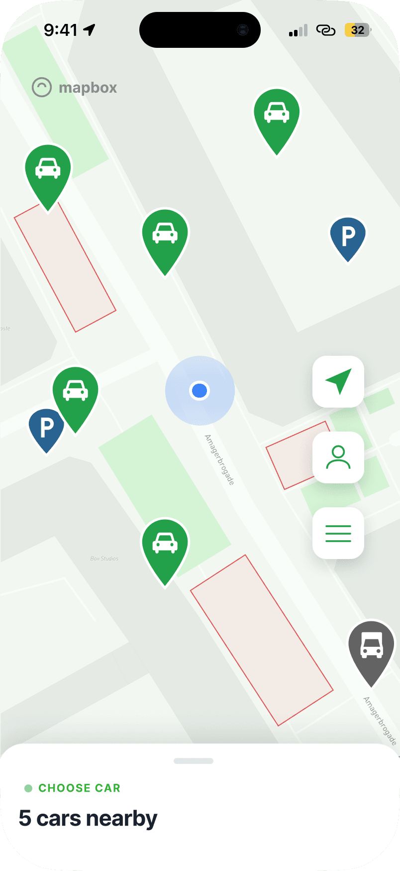 Find a car screen of the GreenMobility redesign