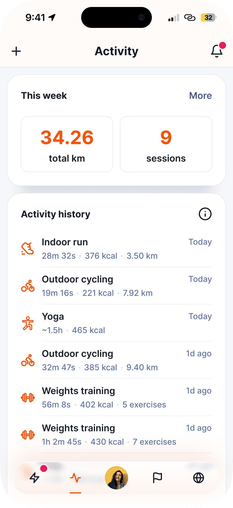 Activity screen of the Strava redesign