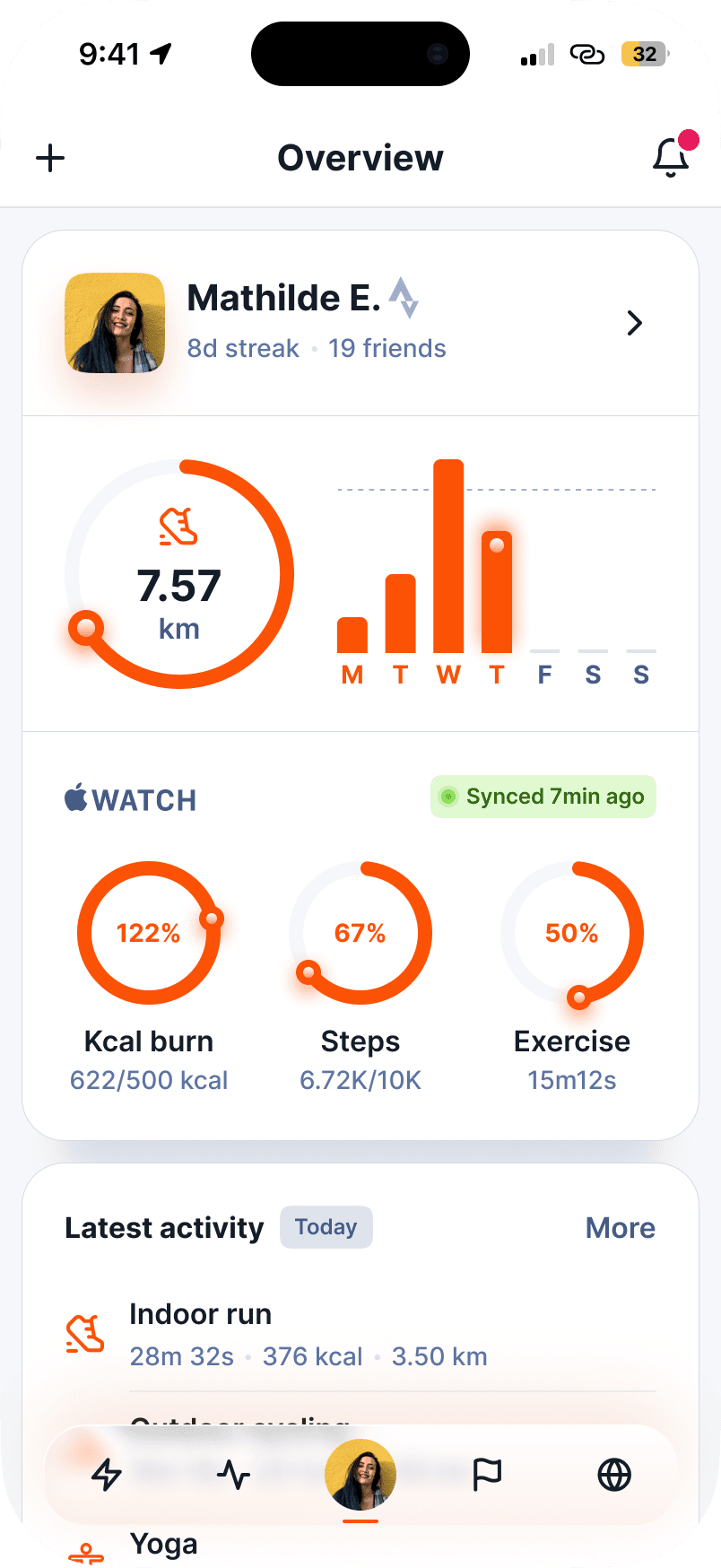 Overview screen of the Strava redesign